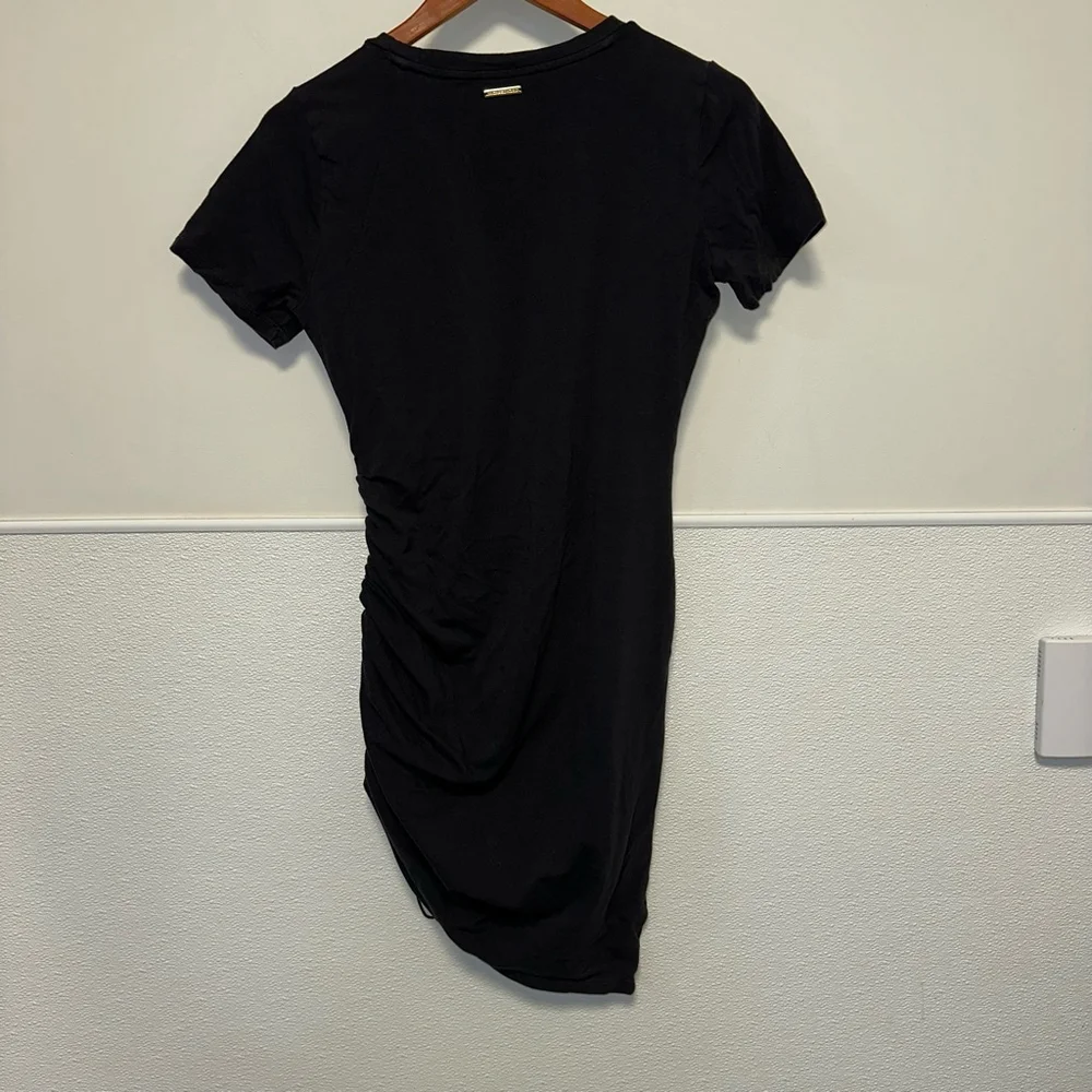 Michael Kors Tee Shirt Dress with Ruching Medium Women’s Black Gold Short Sleeve